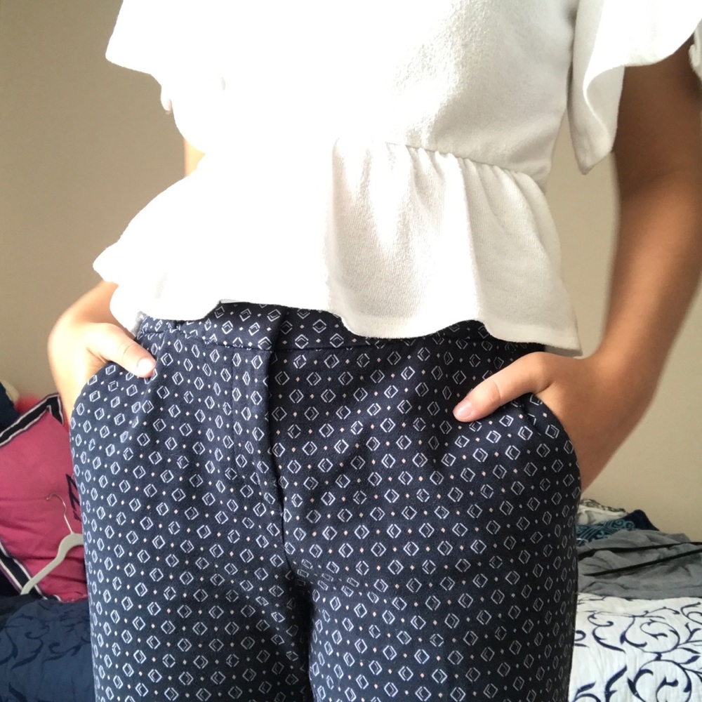 navy blue pattern pants